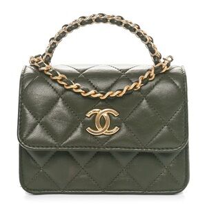 CHANEL Quilted Mini Top-Handle Bag in Olive Green with Gold Hardware